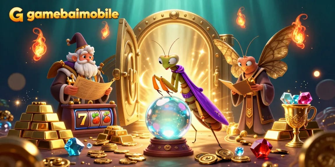 Experience thrilling jackpots with gamebaimobile's enchanting 3D casino illustration featuring mystical characters.