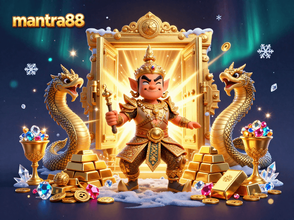 Experience the thrill at mantra88 with vibrant treasures and serene guardians in this magical casino scene.