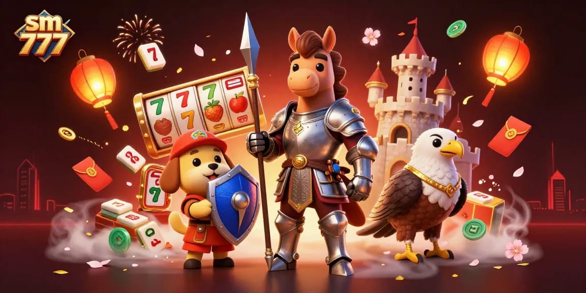 Engage in exciting gameplay with sm 777 featuring knights, a puppy, and golden gaming elements.