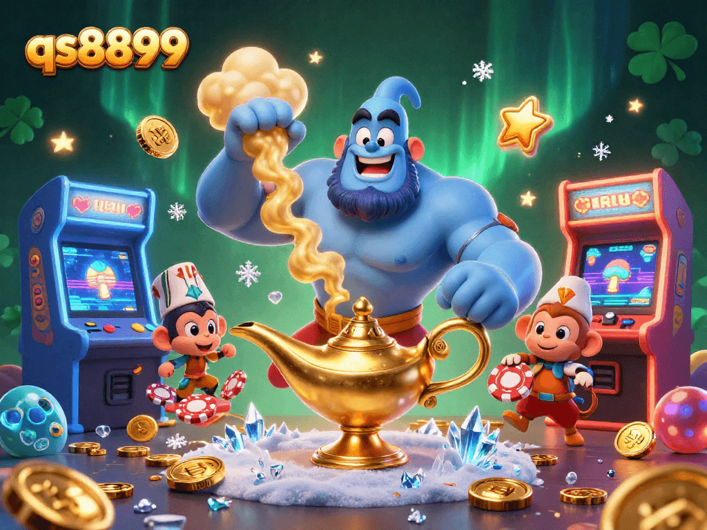 Experience exciting gambling action with qs8899 in a vibrant, magical 3D casino scene.
