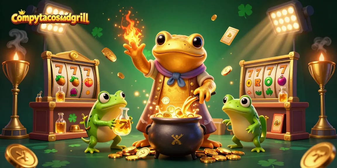 Experience compytacosandgrill's thrilling casino scene full of dynamic slot reels and golden elements.