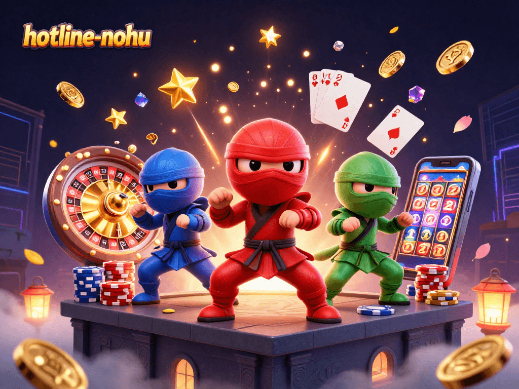 Experience thrilling gameplay with hotline-nohu as ninja chameleons showcase martial arts in a vibrant casino setting.