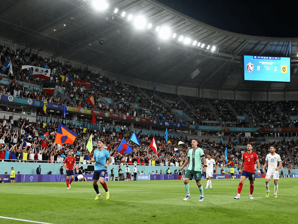 แฟนบอลตื่นเต้นในสนามระหว่างเดิมพันบอลโลกรอบชิงฟุตบอลโลก 2026
