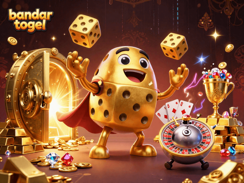 Engage with bandar togel in an exciting 3D illustration showcasing rich casino elements and dynamic characters.