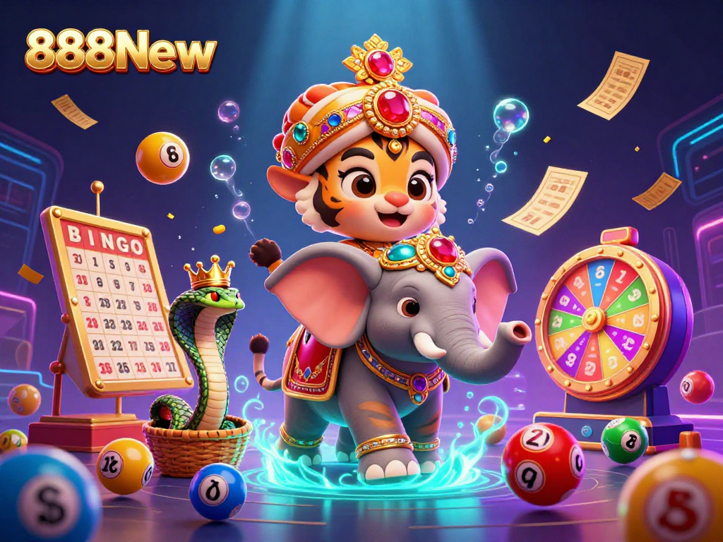 Experience thrilling gameplay with 888New's vibrant lottery balls, prize wheel, and rich casino atmosphere.