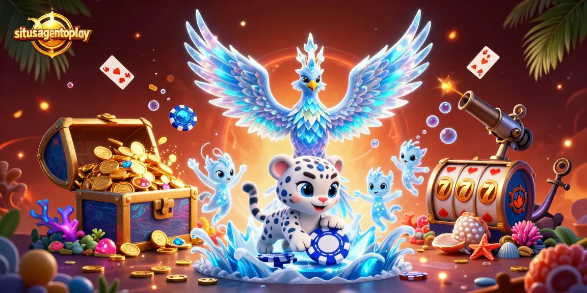 Situsagentotoplay menghadirkan ilustrasi penuh warna dengan phoenix es, anak macan tutul, dan sprite es dalam suasana kasino.