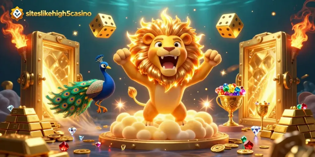Engage with top sweepstakes at siteslikehigh5casino, featuring dazzling gold elements and vibrant casino themes.