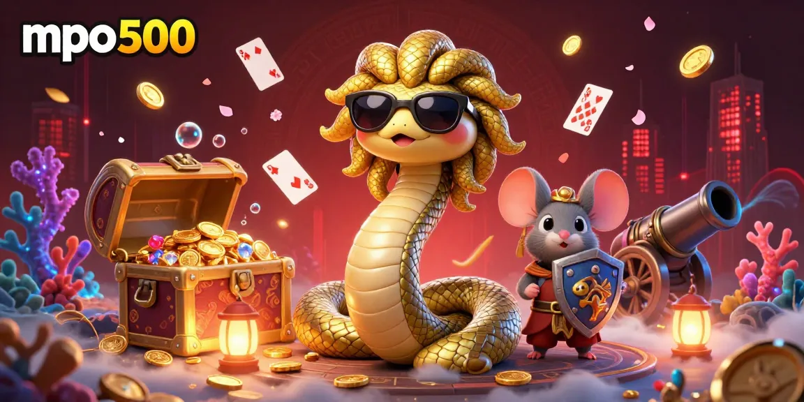 Experience the excitement of mpo500 with this vibrant 3D digital art capturing a gaming atmosphere full of engaging elements.