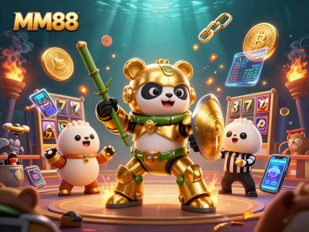Engage in thrilling gameplay at MM88 with dynamic scenes of casino slots and vibrant characters.