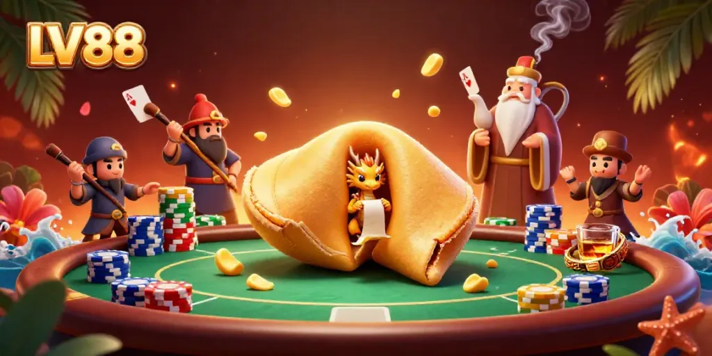 Experience thrilling poker moments at LV88 with dynamic characters and colorful casino elements.