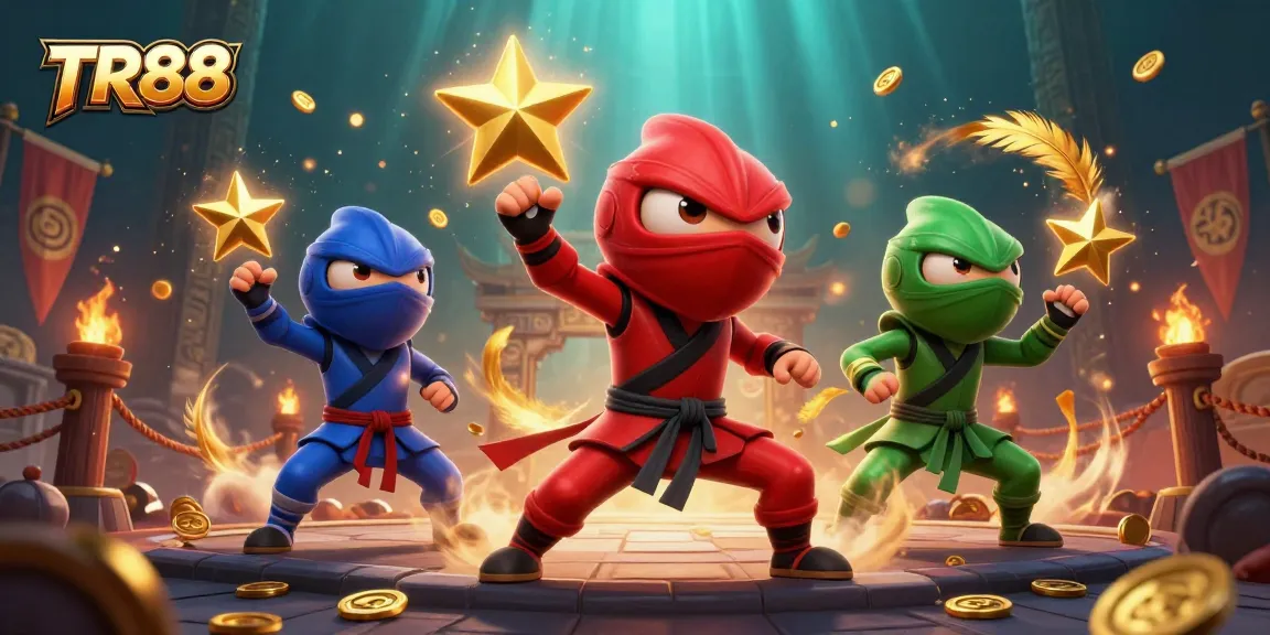 Experience thrilling gameplay at TR88 with vibrant ninja chameleons showcasing martial arts in an exhilarating scene.