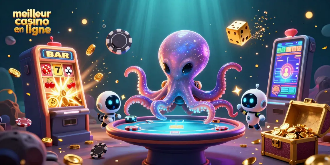 Découvrez le meilleur casino en ligne avec une illustration 3D d'aliens et de machines à sous.