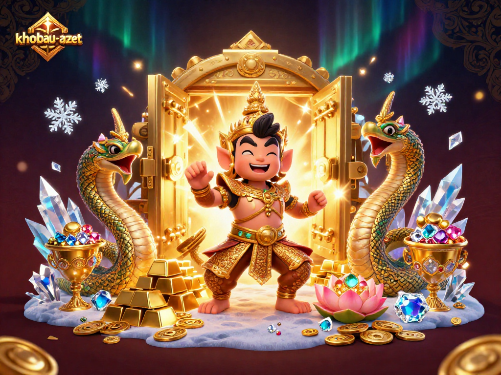 Spin and win with khobau-aztec, exploring treasures in a vibrant, dynamic 3D casino scene.
