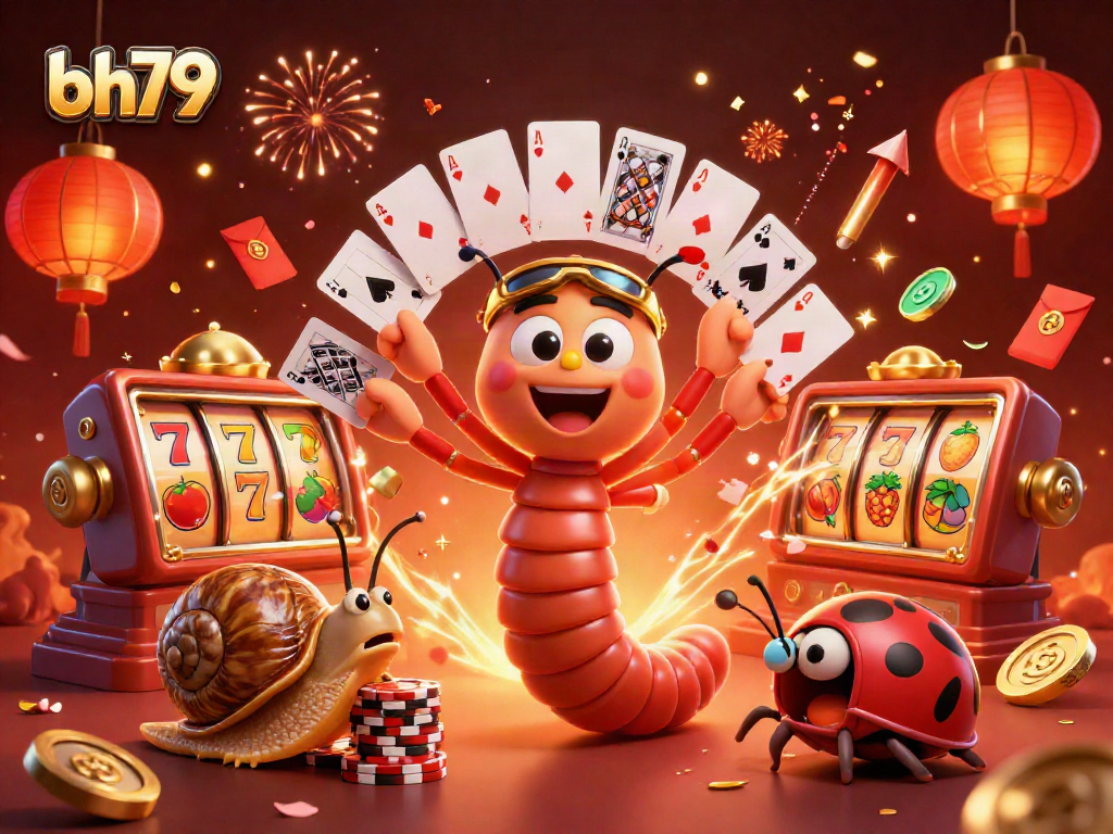 Experience the excitement of gambling with bh79's dynamic casino scene featuring a millipede dealer and vibrant elements.