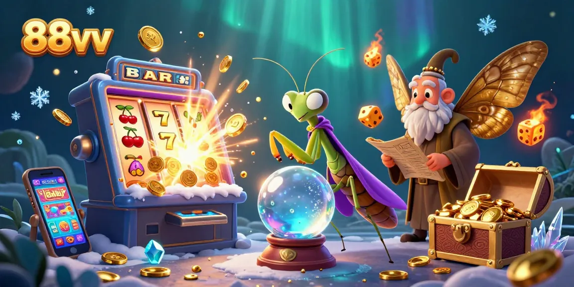 Experience excitement with 88vv as golden coins and colorful symbols radiate in a lively casino setting.