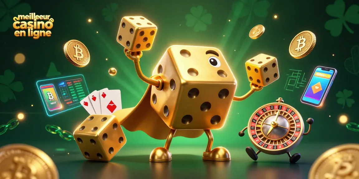 Jouer au meilleur casino en ligne avec des dés dorés, des cryptomonnaies, et une ambiance festive.
