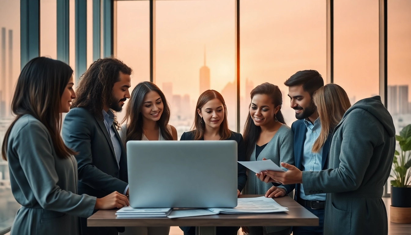 Entrepreneurs exploring merchant cash advance apr options in a modern office.