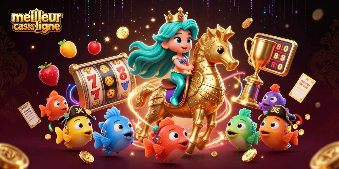 Jouer dans le meilleur casino en ligne avec une princesse sirène et des éléments de machines à sous colorées.