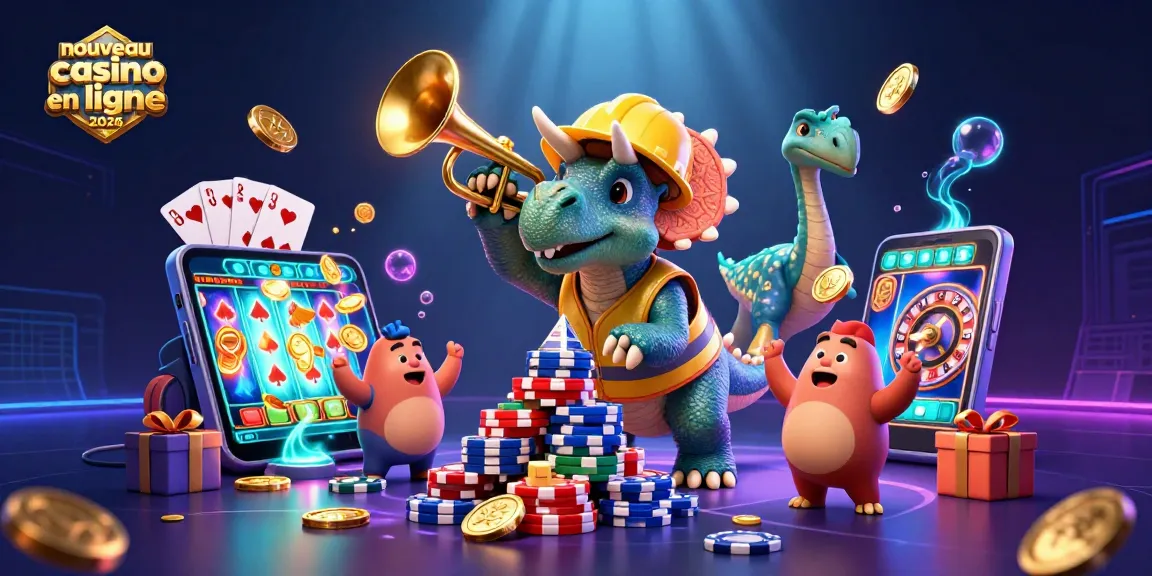 Créez des stratégies gagnantes au nouveau casino en ligne 2026 avec un triceratops en train de construire des jetons de poker.