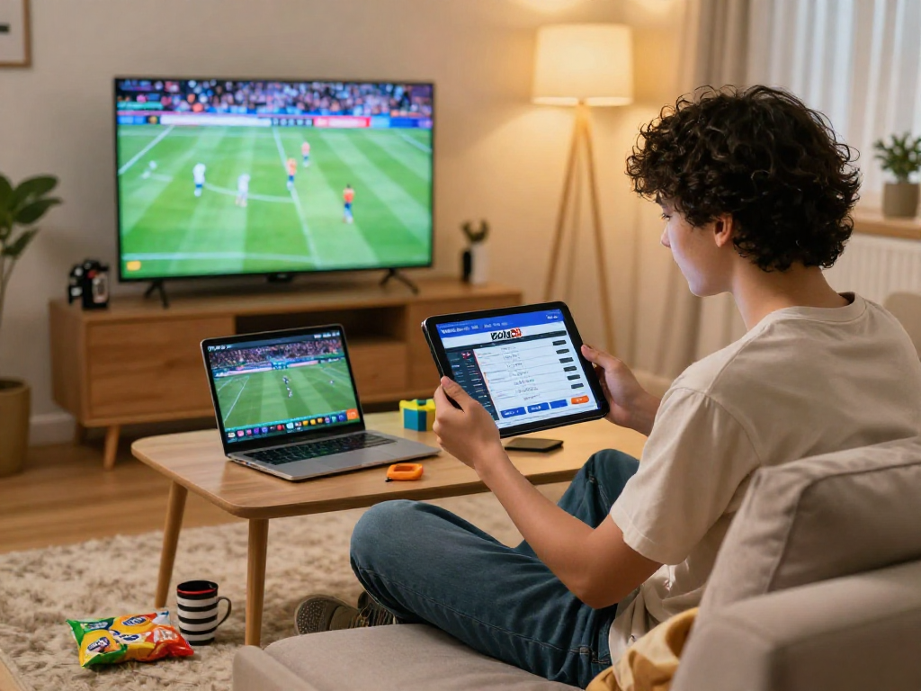 Bola88 digital betting experience at home with tablet and laptop.