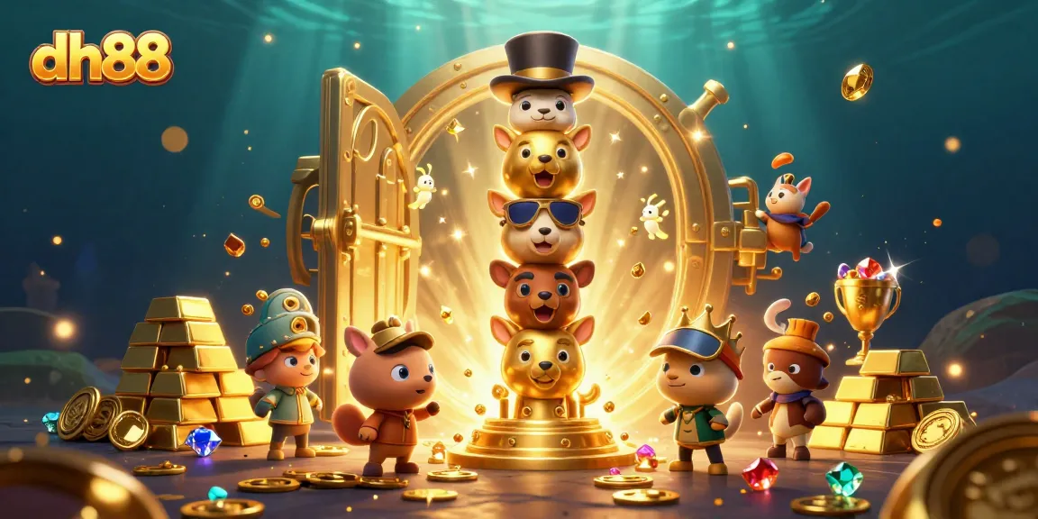 Spin the reels with dh88's exciting golden treasure scene, featuring vibrant casino themes and dazzling gems.