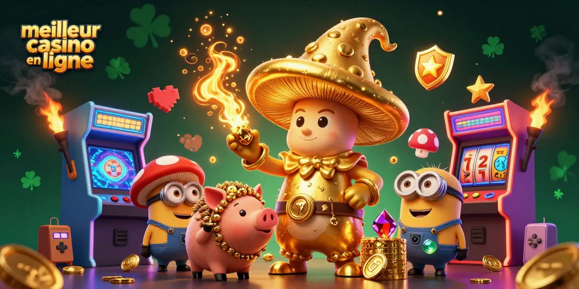 Jouez au meilleur casino en ligne avec des personnages fantastiques entourés de machines à sous colorées.