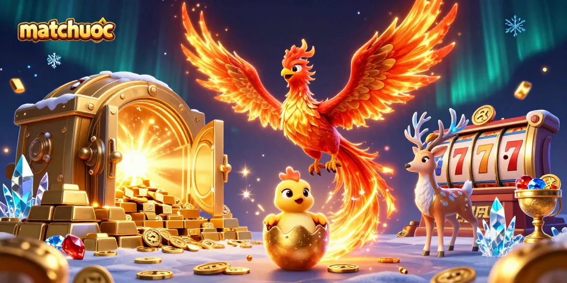 Experience matchuoc's vibrant casino world with a phoenix, treasures, and slot elements in 3D.