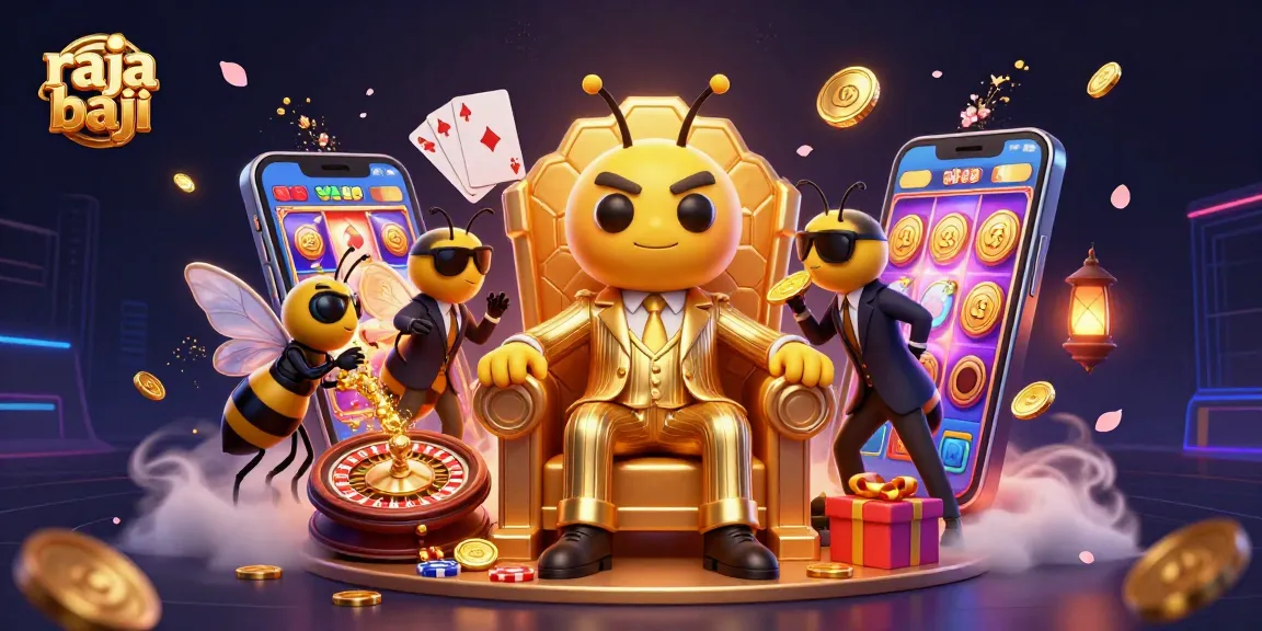Experience raja baji gaming with a buzzing bumblebee mob boss surrounded by thrilling casino elements.