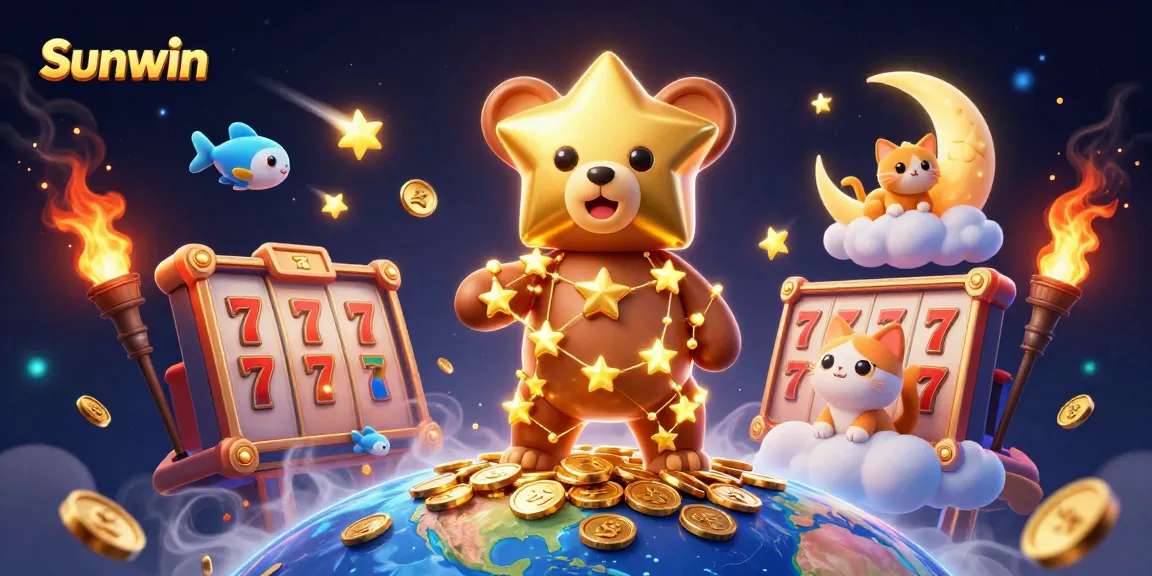 Win big with Sunwin's thrilling slots and captivating gaming elements in this vibrant illustration.