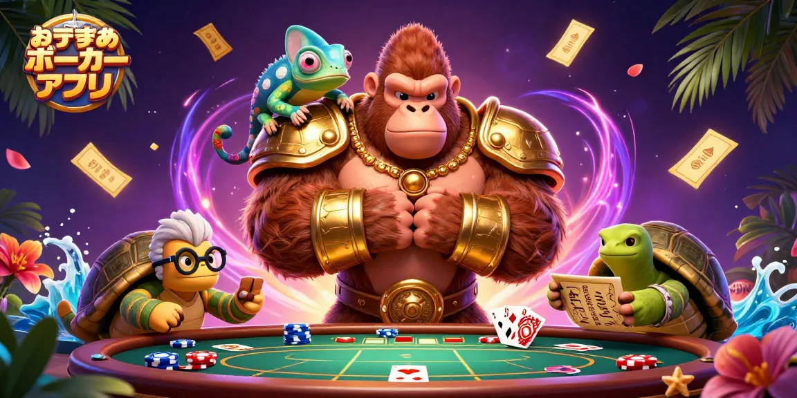 おすすめポーカーアプリを体験しようとする強力なポーカー王と仲間たちのシーン