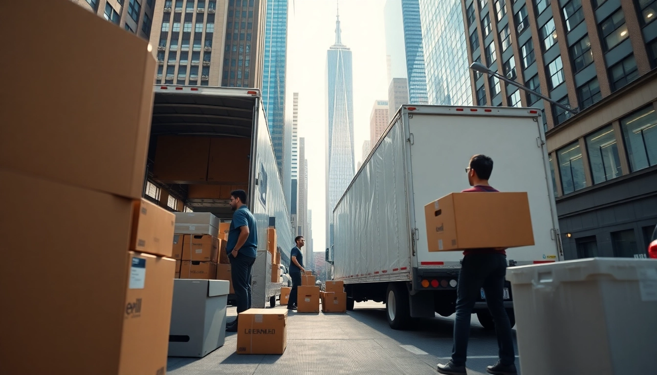 Showcase of expert Commercial Moving Services NYC with efficient movers in action during an office relocation.