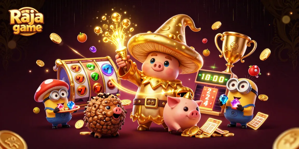Raja game features an enchanting 3D wizard scene with magical slot elements and vibrant treasures.