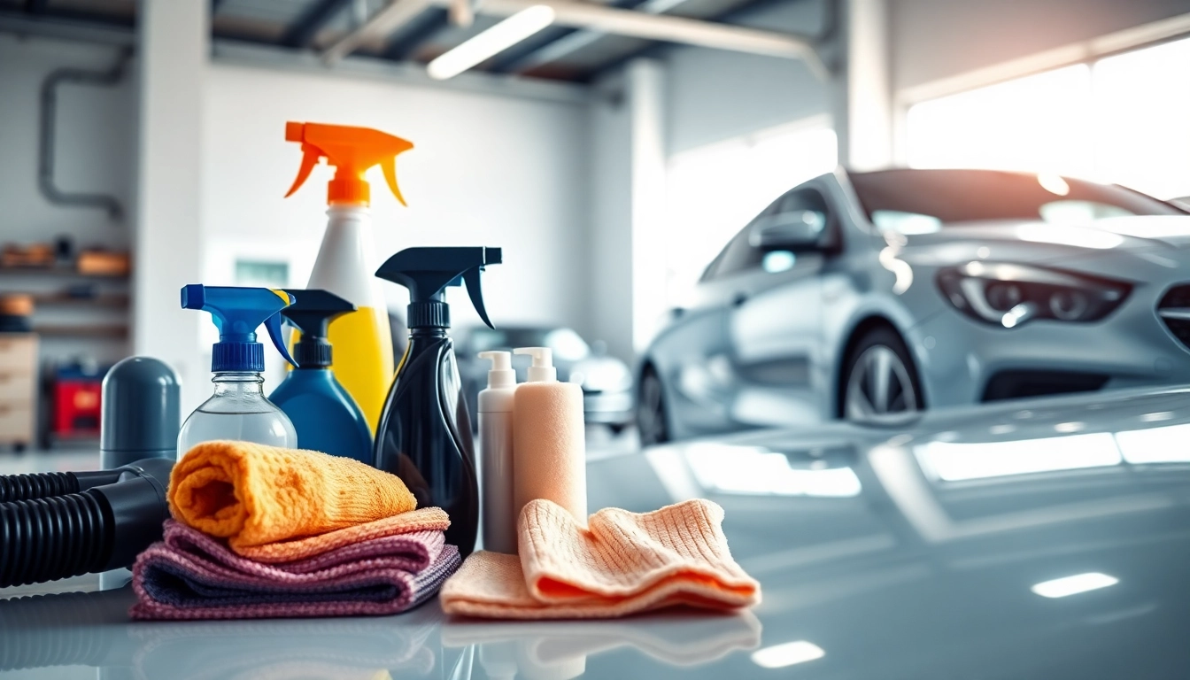 Check what products do I need to detail my car in an organized workspace showing essential tools.