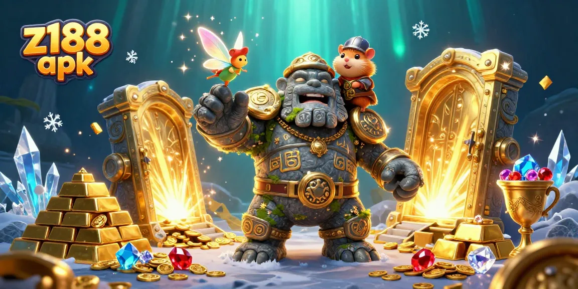Experience z188 apk action with magical creatures in a vibrant casino treasure scene.