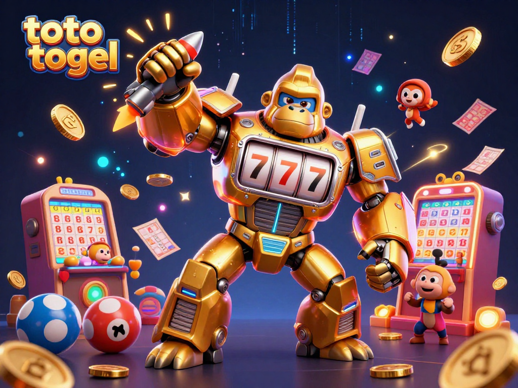 Engage with the exciting world of toto togel under a creative and dynamic arcade-themed illustration.