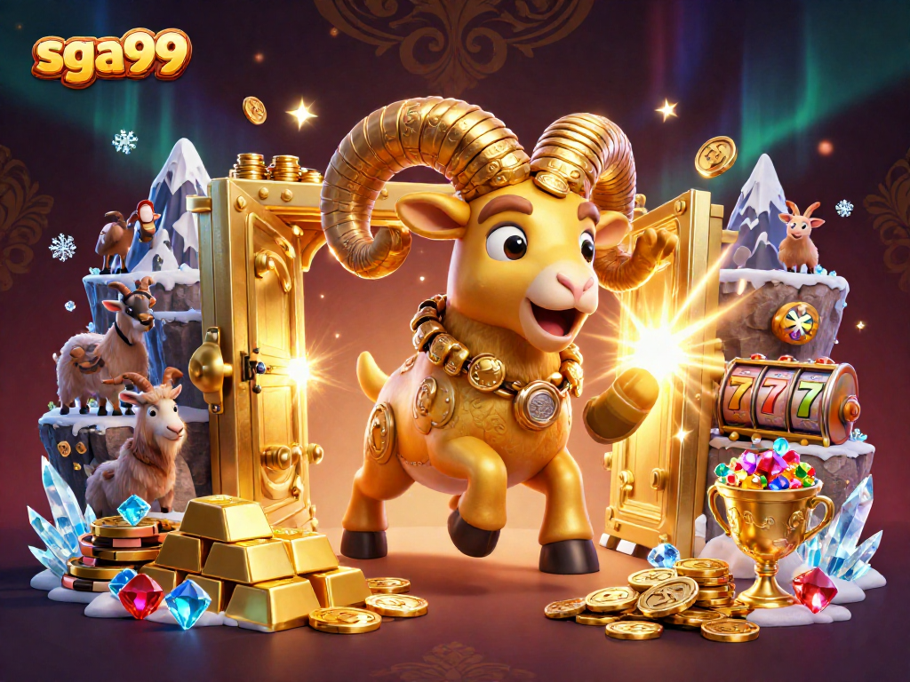 Play exciting slots at sga99 with a golden massive ram character and precious gems.