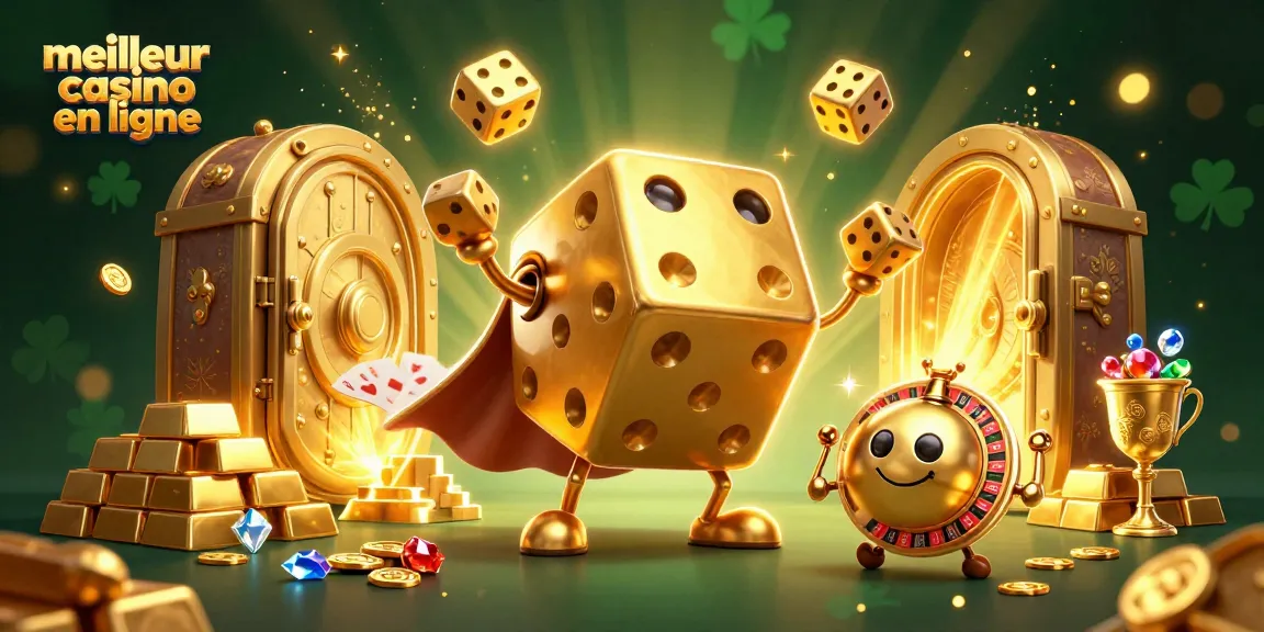 Offrez-vous une expérience immersive avec le meilleur casino en ligne, illustrée par des dés dorés et des trésors scintillants.