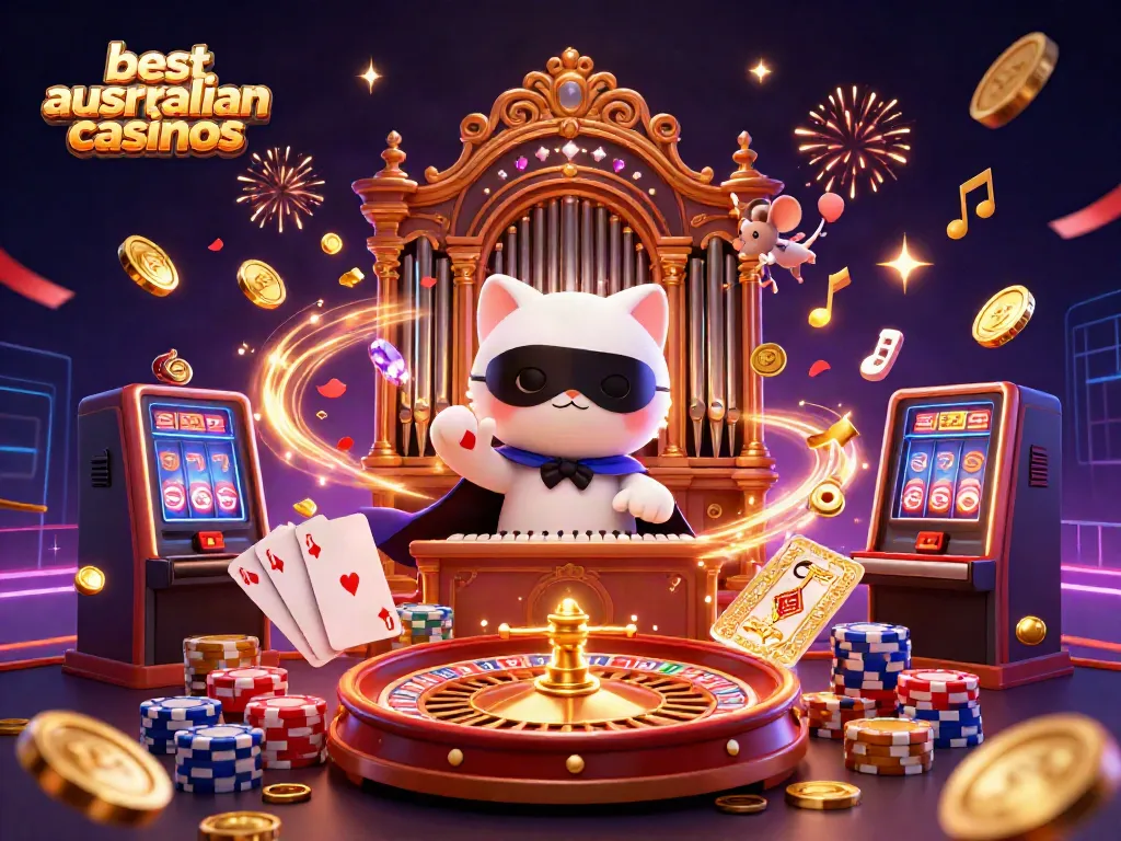 Experience the thrill at the best australian casinos with a captivating casino scene featuring a phantom cat, coins, and more!