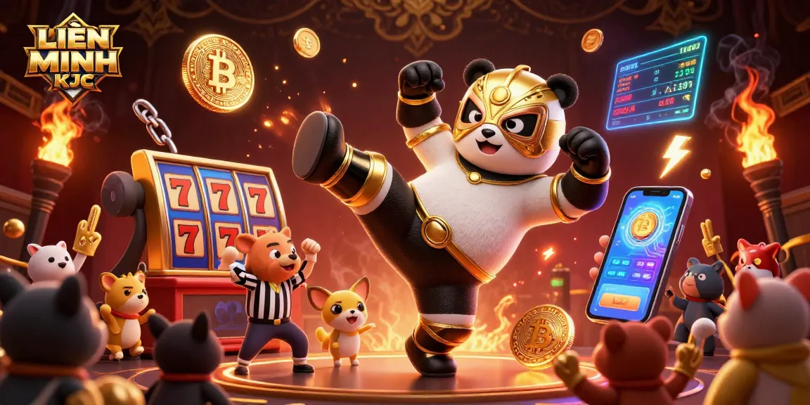 Engage with LIÊN MINH KJC through thrilling slot games featuring action-packed characters and vibrant crypto elements.