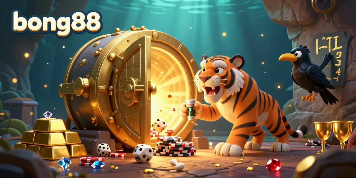 bong88 captivates players with a vibrant 3D illustration of a caveman and sabertooth tiger running an ancient casino.