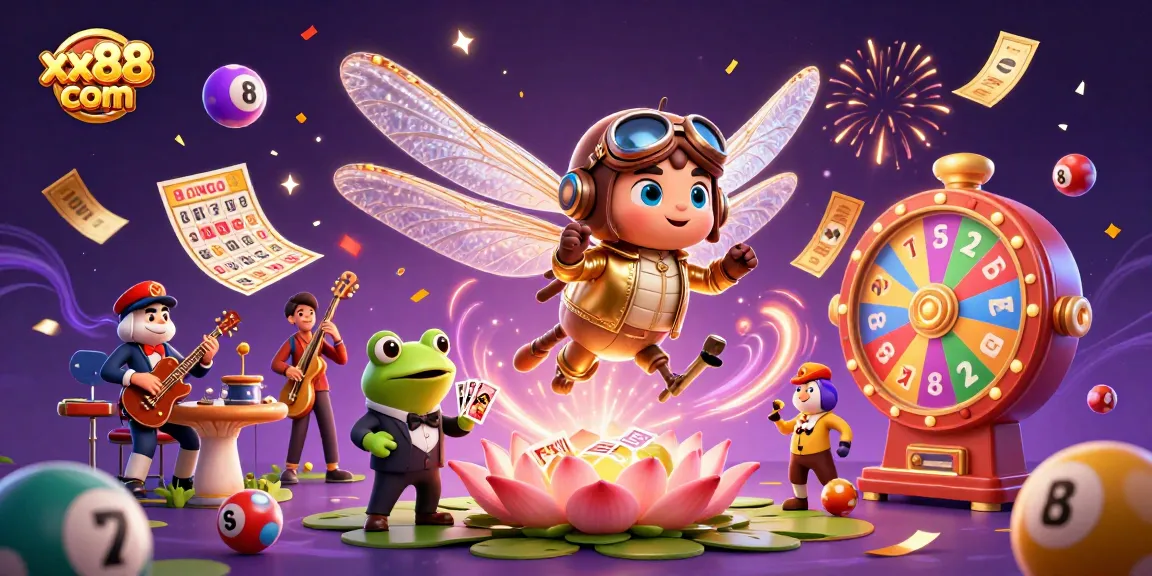 Engage with the excitement at xx88 com with vibrant lottery and casino elements in a dynamic 3D scene.