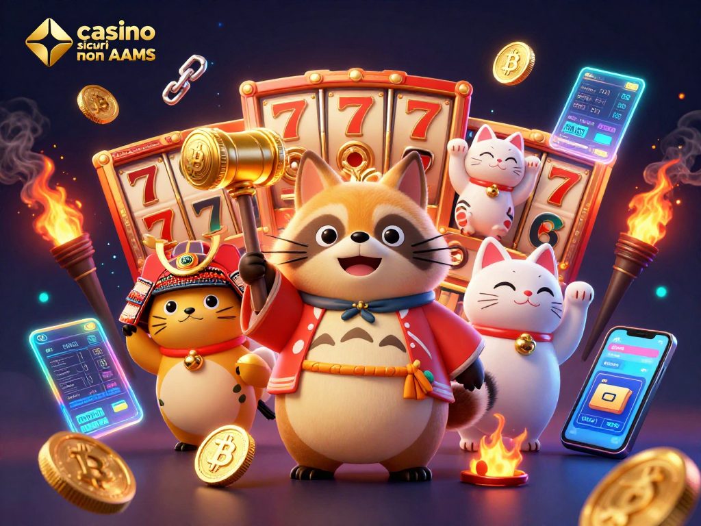 Gioca in casino sicuri non AAMS con la nostra illustrazione accattivante di giochi e simboli fortunati.