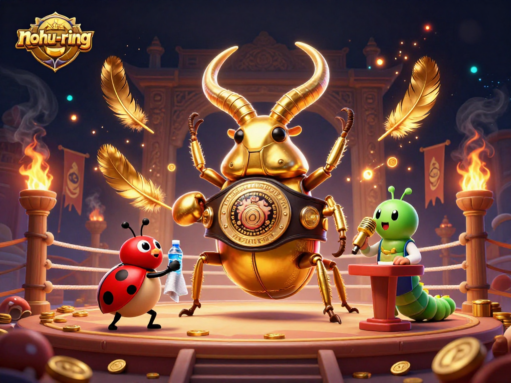 Experience the excitement of nohu-ring with a dynamic 3D showdown featuring golden beetles, tokens, and jackpots.