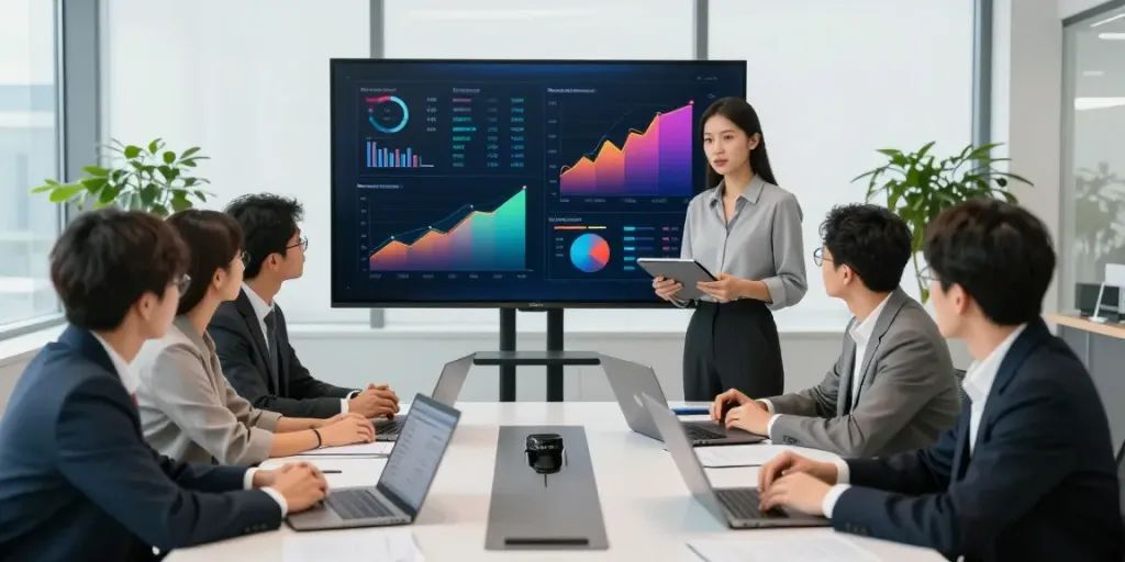 Engaged team of restructuring advisory firm professionals discussing strategies in a modern office.