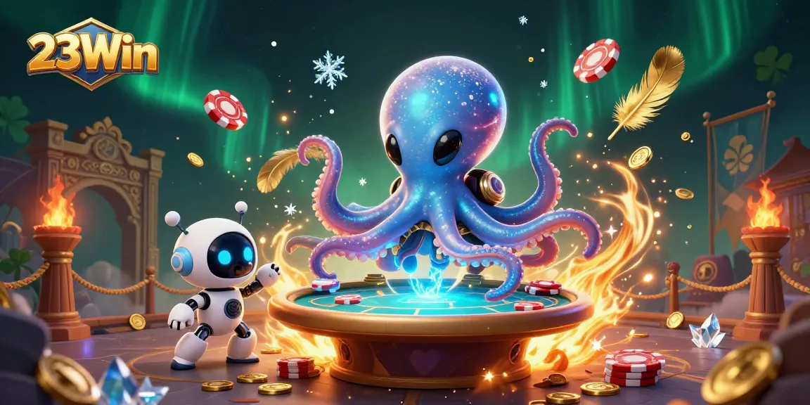 Engage with interactive games at 23Win featuring an intergalactic casino scene with an alien octopus.