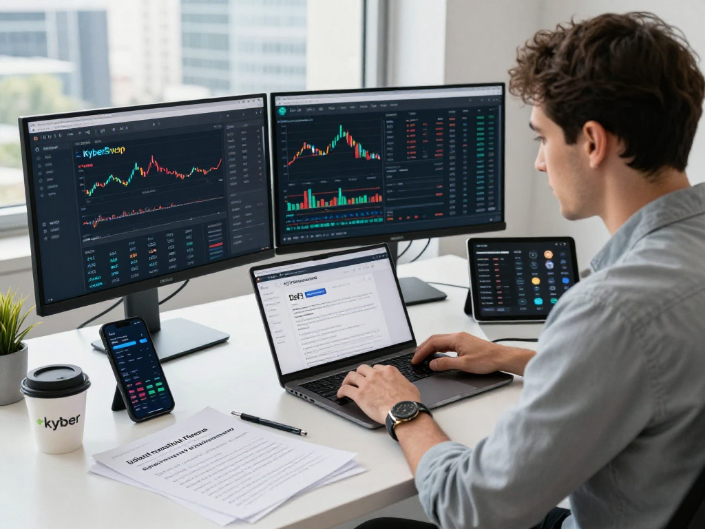 Kyber-Swap trader analyzing live market data in a modern DeFi workspace