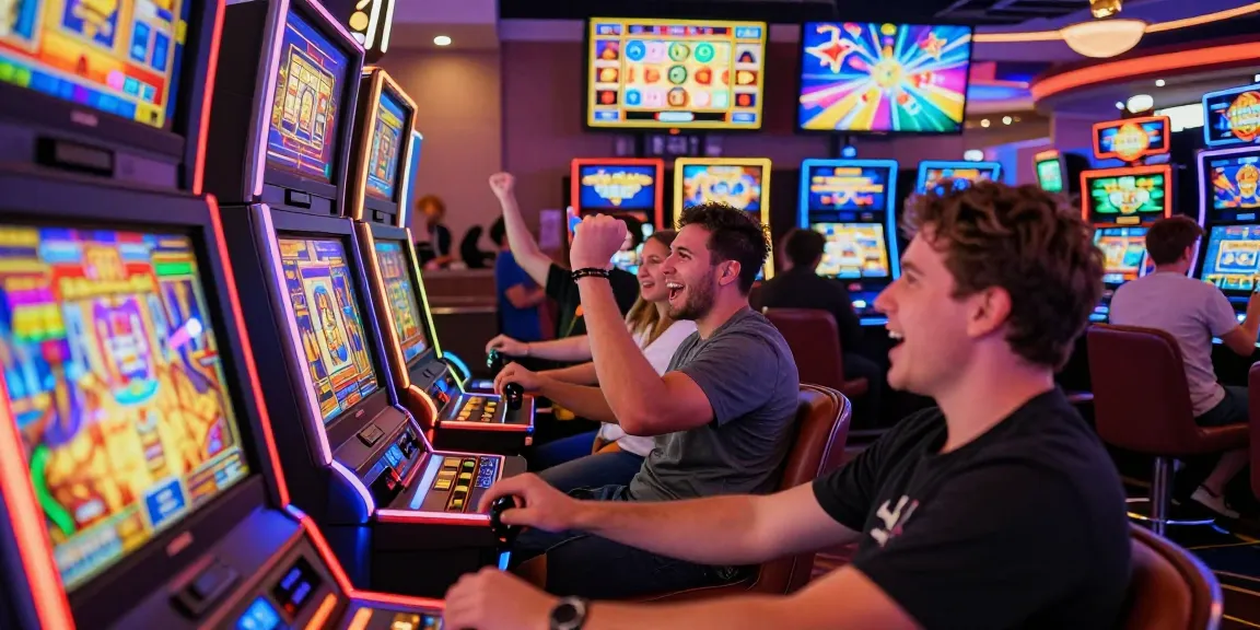 Exciting gaming scene featuring slot luar negeri players celebrating wins at a vibrant casino.