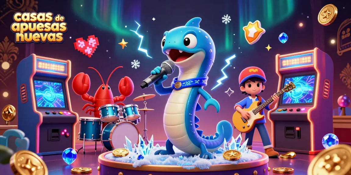 Ilustración de casas de apuestas nuevas con personajes musicales en un casino submarino, mostrando acción y diversión.