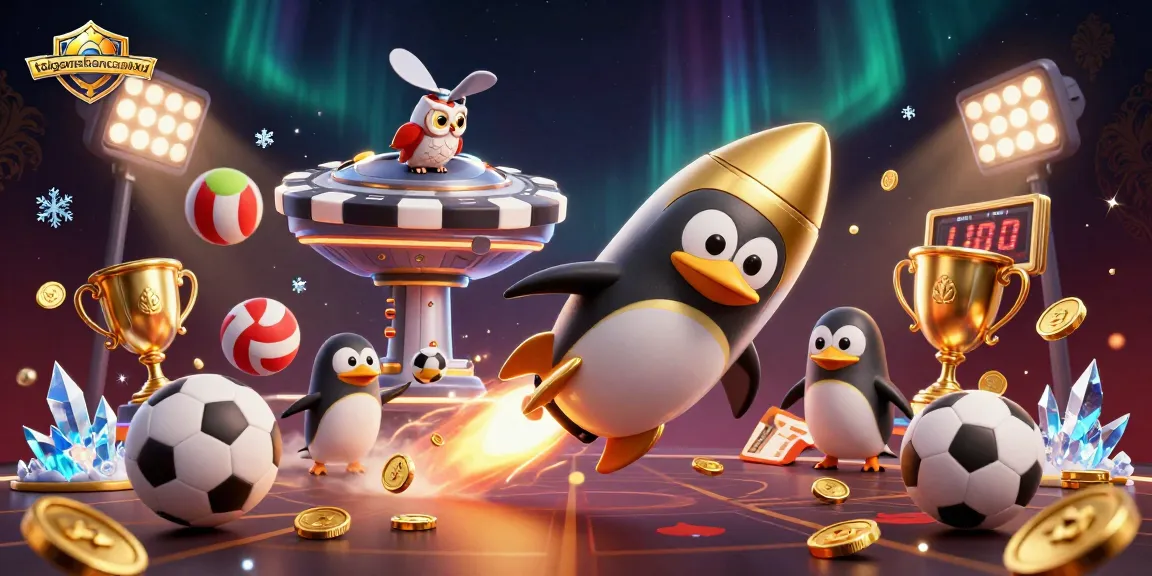 Engage with taigamebancaanxu's vibrant animation of a golden penguin soaring toward a casino space station.