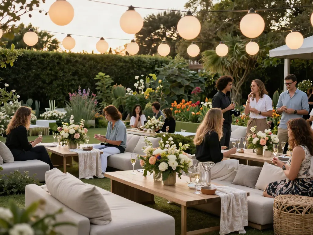 Event furniture rental displayed in a luxurious outdoor lounge setup with stylish seating and elegant decor for special occasions.